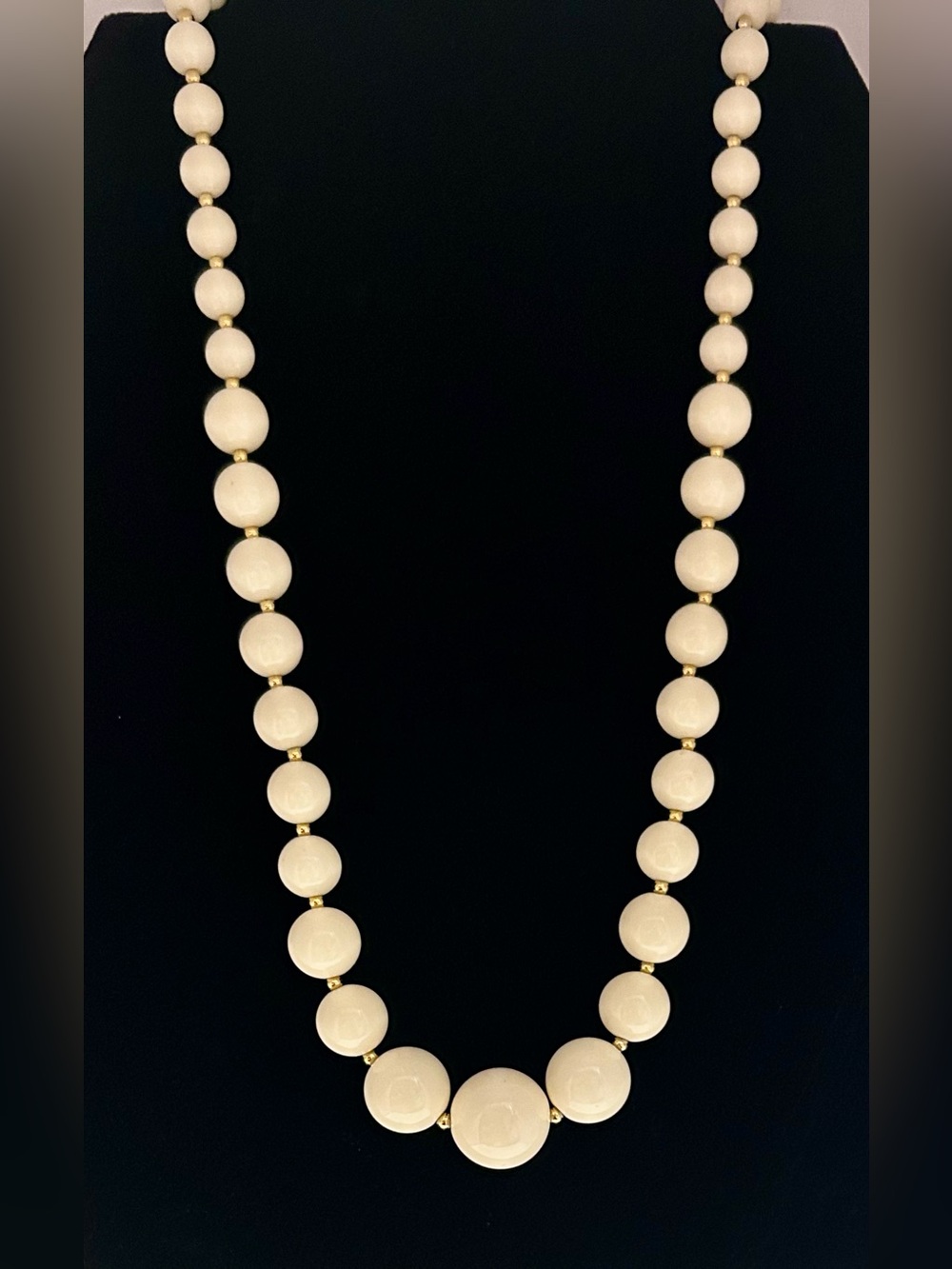 Vintage Cream Beaded Statement Necklace - Vintage Jewelry, 24 Inch Necklaces